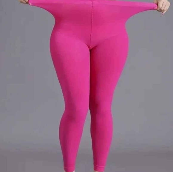 Plus Size Hot Pink Nylon Leggings - Picture 3 of 3